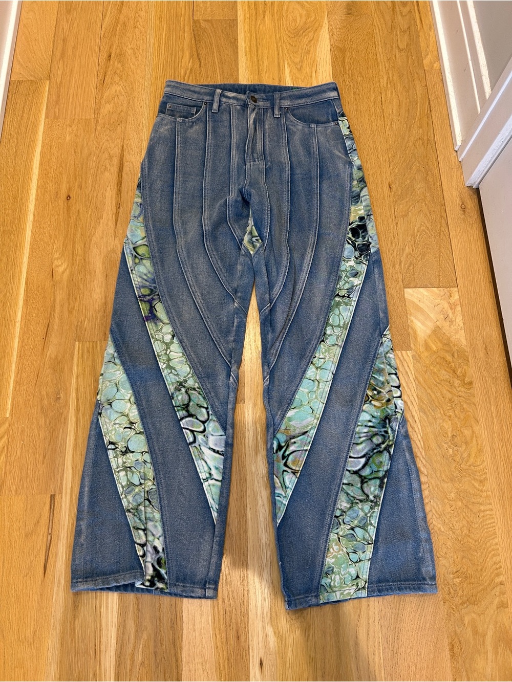 Jaded London x Sydney Carlson Blue Denim Jeans with Marble Panels